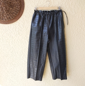 Nude black snake print crop wideleg cinched‎ waist